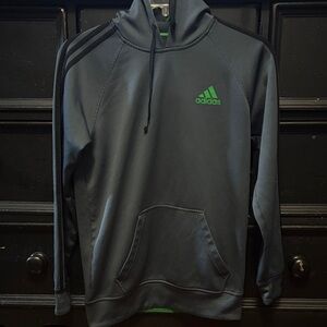 Adidas Men's Charcoal Hoodie with Neon Green Logo